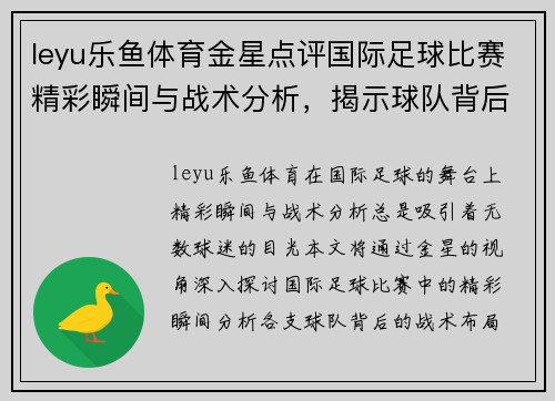 leyu乐鱼体育金星点评国际足球比赛精彩瞬间与战术分析，揭示球队背后的故事与亮点